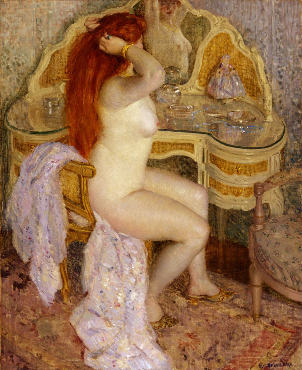 soyunma masasında oturan çıplak by Frederick Carl Frieseke