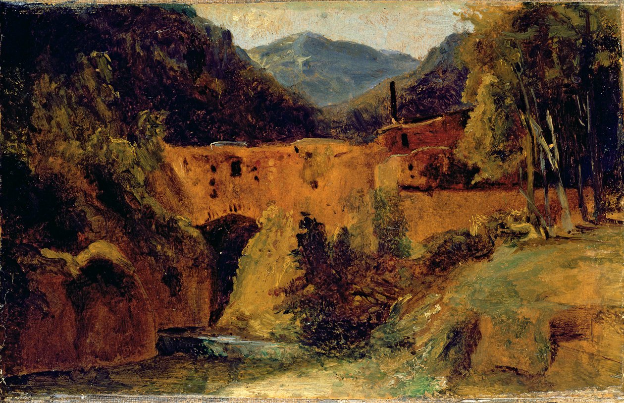 Amalfi yakınlarındaki vadide değirmen, 1829 (tuval üzerine kağıt üzerine yağlı boya) by Carl Blechen