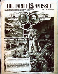 Wilsons üzerinde McKinleys vergi kanununu savunan bir siyasi poster