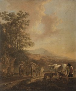 İtalyan tarzı bir manzarada kağnılı çoban by Jan Both