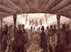Cenova'daki Sant'Agostino Tiyatrosu'nun içi, Luigi Garibbo (1782-1869), suluboya, İtalya by Luigi Garibbo