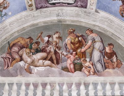 Kış ve Bahar Alegorileri (Vulkan ve Venüs), Güney Duvarı, Crociera Odası Kapısının üzerindeki Lunette, Olimpos Salonu by Veronese