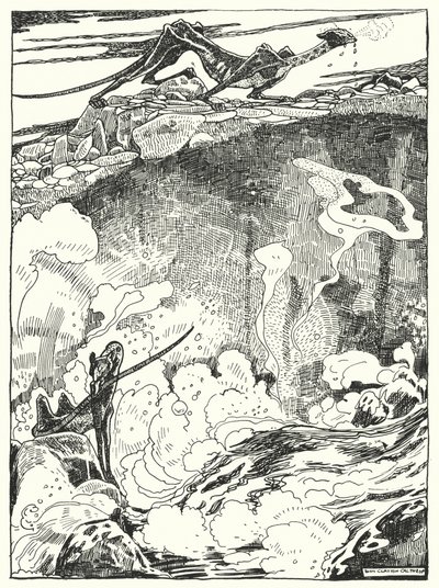 "Ejderha yavrularını içmek ve kendilerini temizlemek için Havuza indiklerini gördük" (gravür) by Dion Clayton Calthrop
