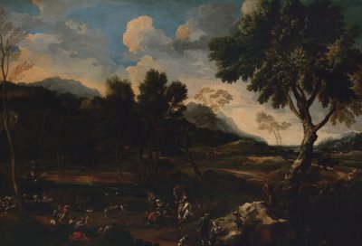 İki Koç Arasında Bir Savaşla Manzara, ca. 1640. by Jan Miel