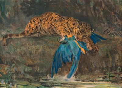 Jaguar ve Amerika papağanı, 19. yüzyılın sonlarında by John Macallan Swan